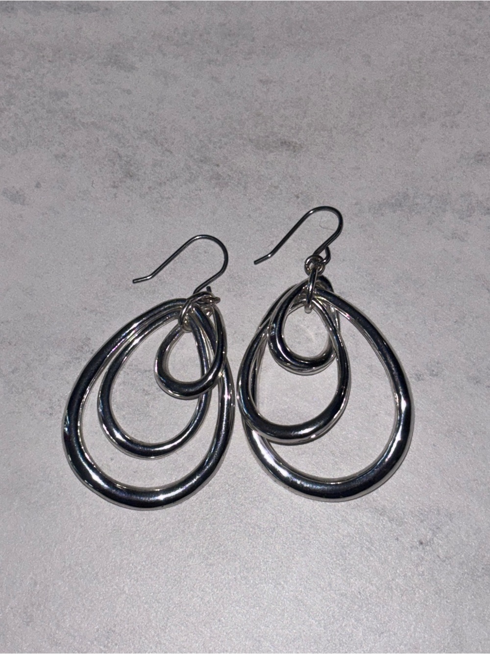 Silver Multi-Loop Teardrop Dangle Earrings - Sleek Women's Jewelry 3 pairs